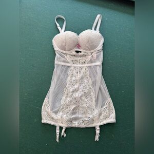 Victoria's Secret Lace Chemise in Silver with Pink Accent